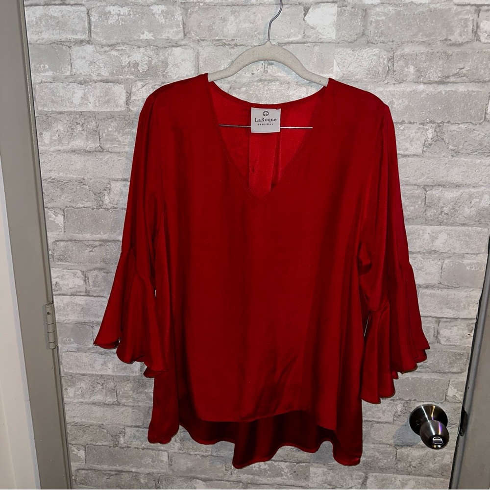 Women's LaRoque 100%Silk red blouse sz S #B2